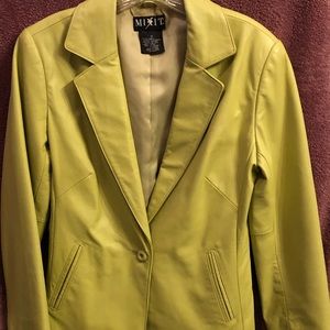 Size 4 Mixit Womens Vintage Lime green leather blazer
